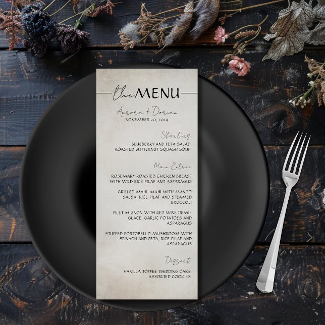 Elegant minimal typografi Bröllop-meny Meny (Skapare uppladdad)