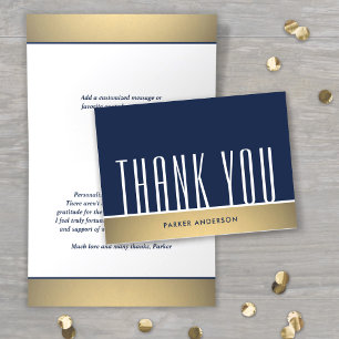Elegant Minimal Typografi Marinblå, Vit & Guld Tack Kort