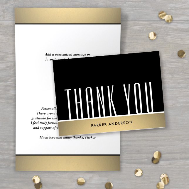 Elegant Minimal Typografi Svart Vitt & Guld Tack Kort (Skapare uppladdad)