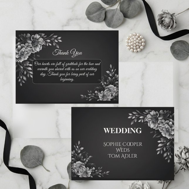 Elegant Minimal Typografi Svart Vitt Monokrom Tack Kort (Elegant Minimal Typography Black White Monochrome Thank You Card)