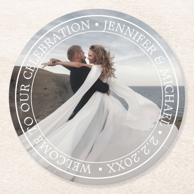 elegant - minimal typografi - välkomna bröllop-fot underlägg papper rund (Framsidan)