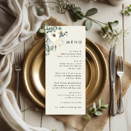 Elegant Minimal Vintage Krämfärgad Blommig Bröllop Meny