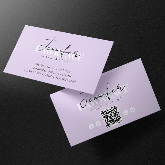 Elegant Minimal Violett Trendig Frisör QR-kod Visitkort (Skapare uppladdad)