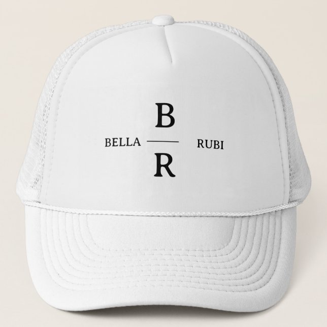 Elegant Minimal Vit Bröllopsmonogram Truckerhatt Keps (Framsida)