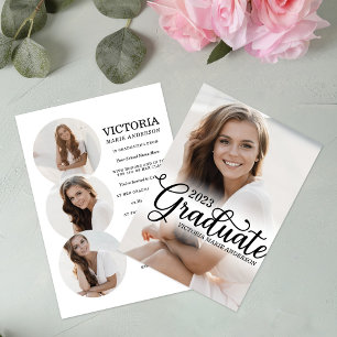 Elegant Minimal vit fototypografi Studenten Inbjudningar