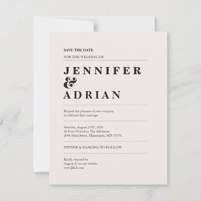 Elegant Minimal Vit Modern Bröllop Spara Datum (Framsida)