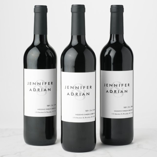 Elegant Minimal Vit Modern Bröllop Vinflaska Etikett (Flaskor)