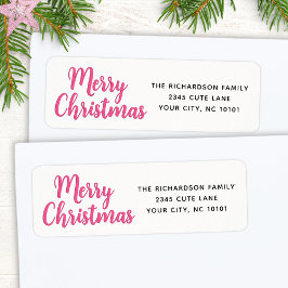 Elegant Minimal vit och Rosa God jul Returadress Etikett