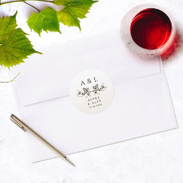 Elegant Minimal vit svart Monogram Bröllop-Vapensk Runt Klistermärke