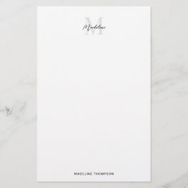 Elegant Minimal Vit Svart Skript Monogram Brevpapper