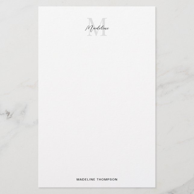 Elegant Minimal Vit Svart Skript Monogram Brevpapper (Framsida)