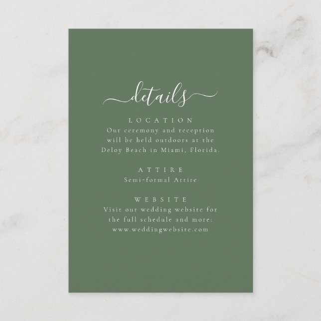 Elegant Minimal Wedding Details Enclosure Card Tilläggskort (Framsida)