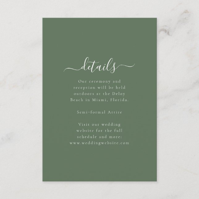 Elegant Minimal Wedding Details Enclosure Card Tilläggskort (Framsida)