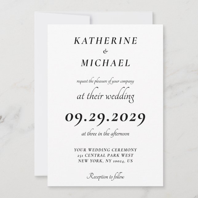 Elegant Minimal White Wedding Invitations Inbjudningar (Framsida)