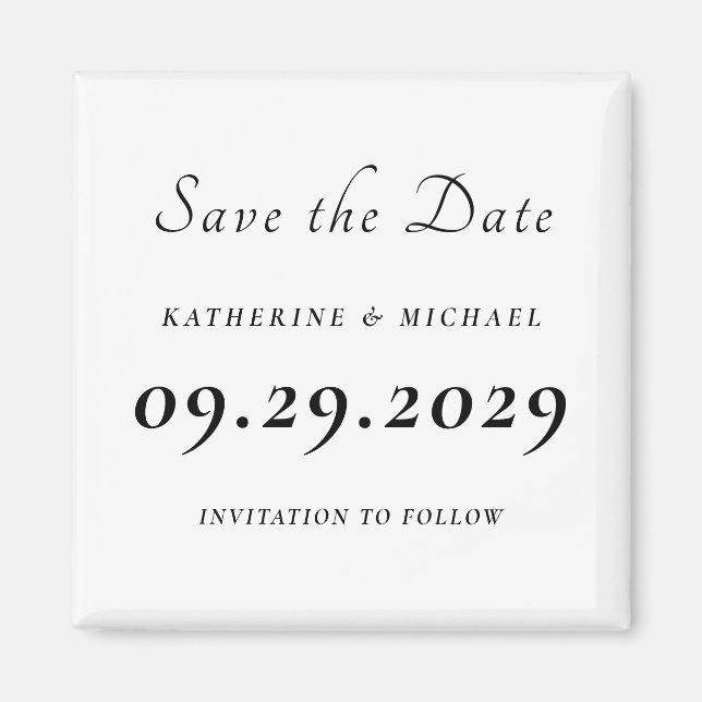 Elegant Minimal White Wedding Save The Date Magnet (Framsidan)