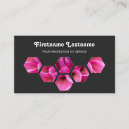 Elegant minimala blommar för rosa på grått-hexagon visitkort