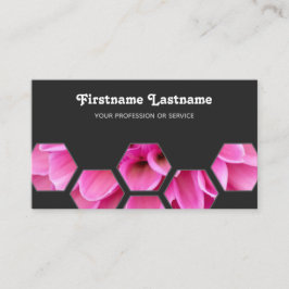Elegant minimala blommar för rosa på grått-hexagon visitkort