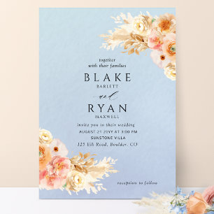 Elegant, minimala persikor, Cream Blue Bröllop I Inbjudningar