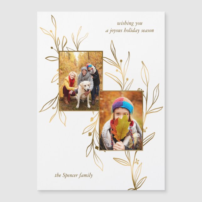 Elegant Minimalialist Guld Line Drawn Löv 2-Photo (Framsida)