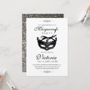 Elegant Minimalis Silver Masqueraad Party födelsed Inbjudningar