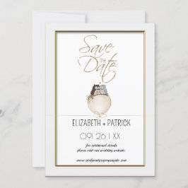 Elegant minimalism, ugglor i kärlek spara datum inbjudningar