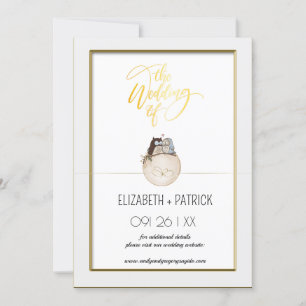 Elegant minimalism, ugglor i kärlek spara datum inbjudningar