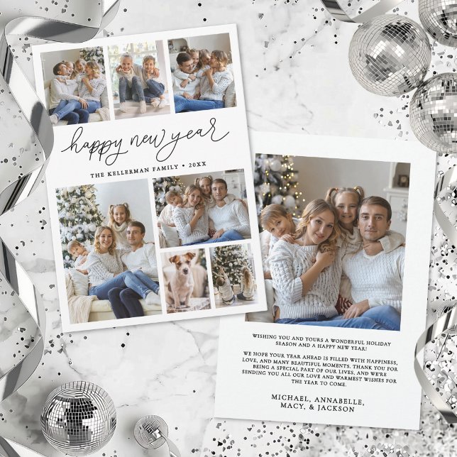 Elegant minimalist 8-fotokollage nyår julkort (Elegant Minimalist 8 Photo Collage New Year Holiday Card )