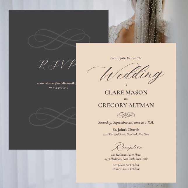 Elegant Minimalist Almond Grått Bröllop Inbjudningar (Elegant Minimalist Almond Gray Wedding Invitation)