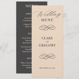 Elegant Minimalist Almond Grått Bröllop Meny