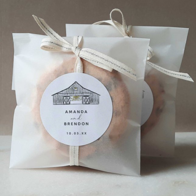 Elegant Minimalist Barn Bröllop Runt Klistermärke (Skapare uppladdad)