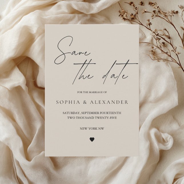 Elegant minimalist beige Spara datum-kort Inbjudningar (Skapare uppladdad)