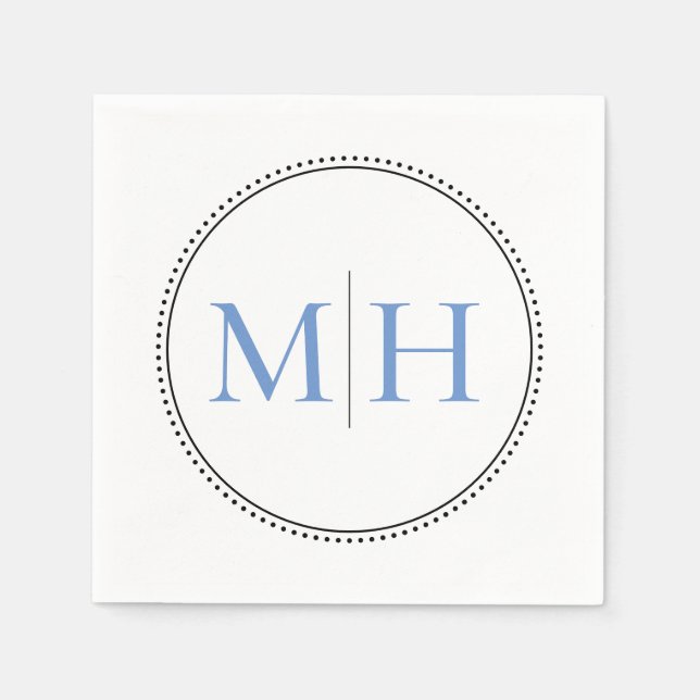 Elegant minimalist blå monogram bröllop pappersservett (Framsidan)