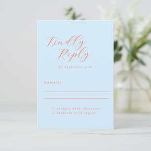 Elegant minimalist blå orange kalligrafi bröllop OSA kort