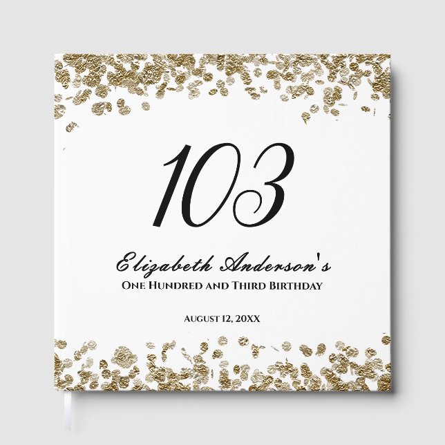 Elegant Minimalist Black and Gold 103rd Birthday Gästböcker (Framsida)