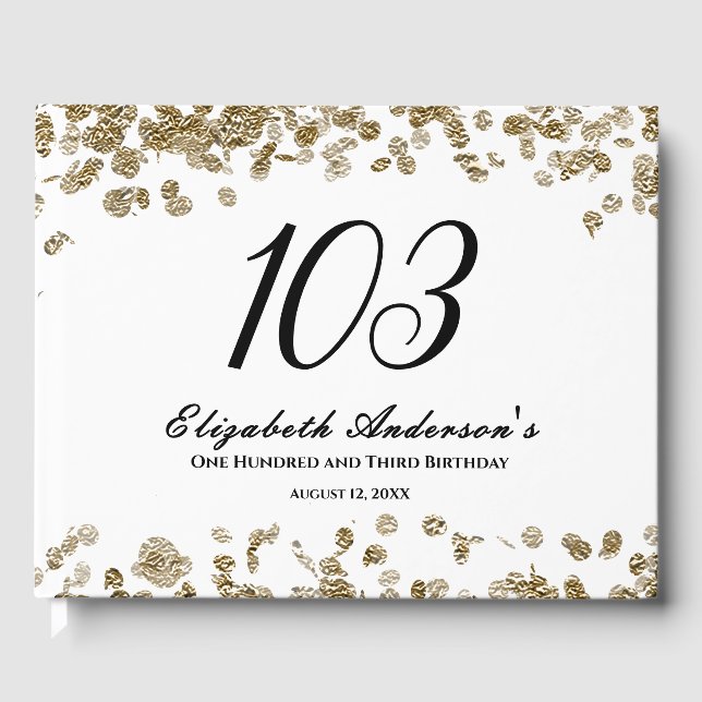 Elegant Minimalist Black and Gold 103rd Birthday Gästböcker (Framsida)