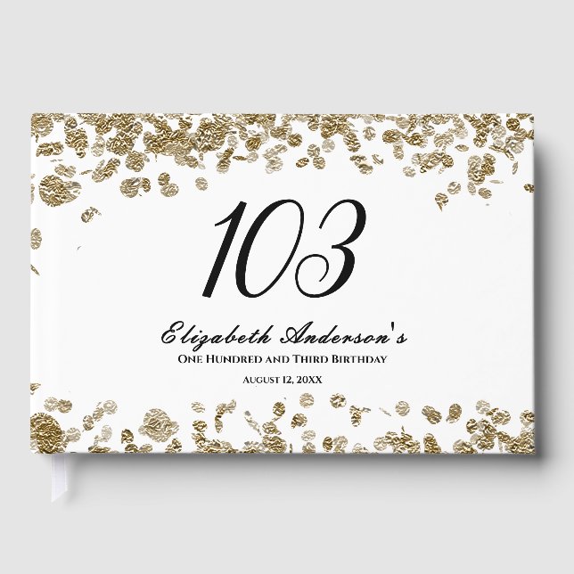 Elegant Minimalist Black and Gold 103rd Birthday Gästböcker (Framsida)
