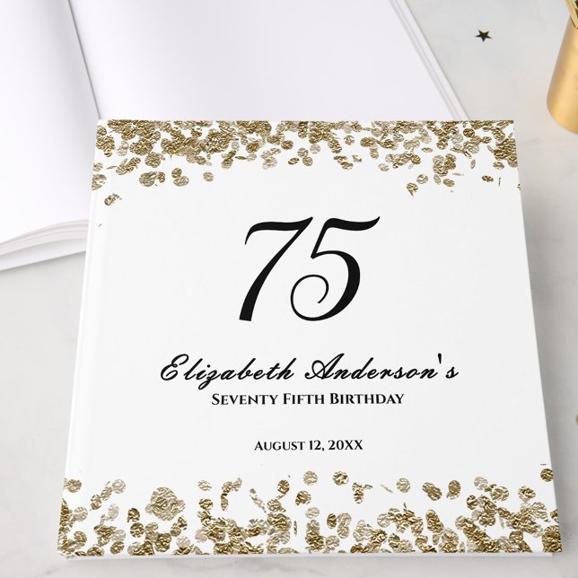 Elegant Minimalist Black and Gold 75th Birthday Gästböcker (Skapare uppladdad)