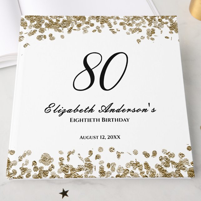 Elegant Minimalist Black and Gold 80th Birthday Gästböcker (Skapare uppladdad)