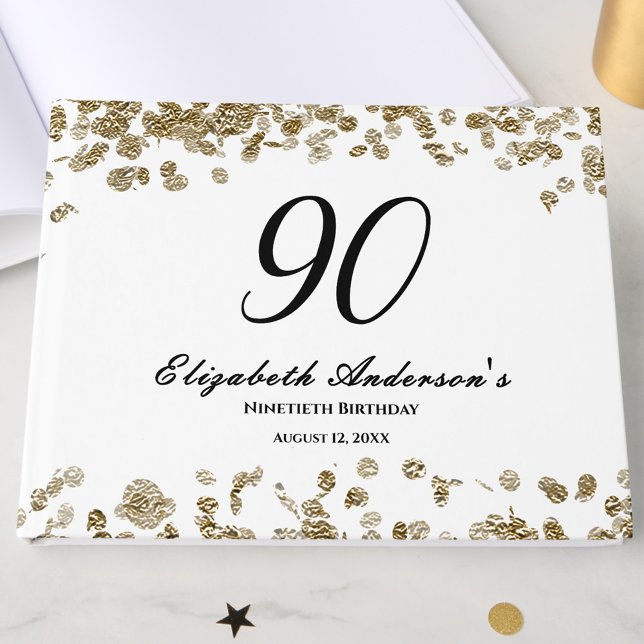 Elegant Minimalist Black and Gold 90th Birthday Gästböcker (Skapare uppladdad)