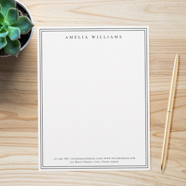 Elegant Minimalist Black and White Two Border Brevhuvud (Skapare uppladdad)