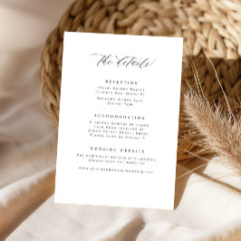 Elegant minimalist black and white wedding details tilläggskort