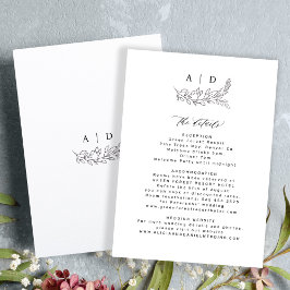 Elegant minimalist black and white wedding details tilläggskort