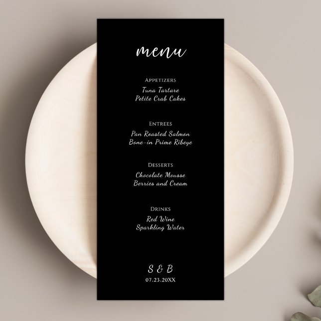 Elegant Minimalist Black Bröllop Meny (Elegant Minimalist Black Wedding Menu)