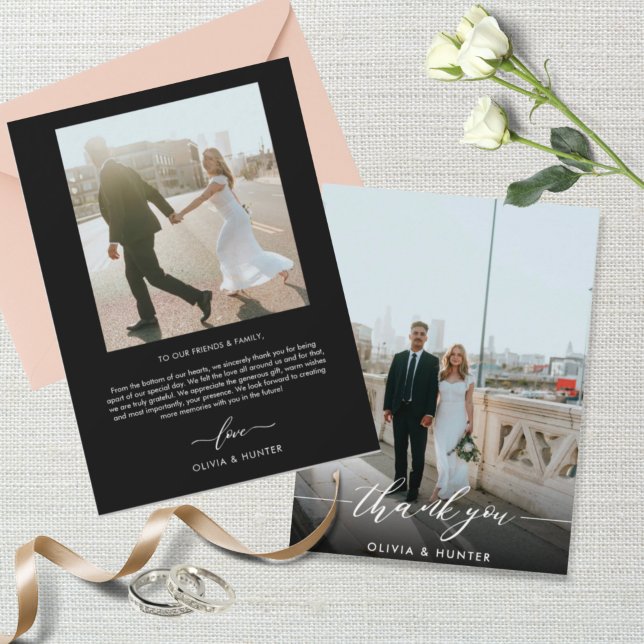 Elegant Minimalist Black Calligraphy Photo  Tack Kort (Skapare uppladdad)