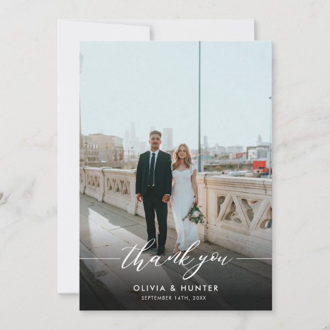 Elegant Minimalist Black Calligraphy Photo Tack Kort (Framsida)