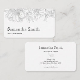 Elegant Minimalist Black Floral Line on White Visitkort