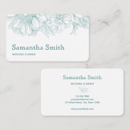 Elegant Minimalist Black Floral Line on White Visitkort