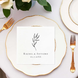 Elegant Minimalist Black White bröllop Anpassnings Pappersservett