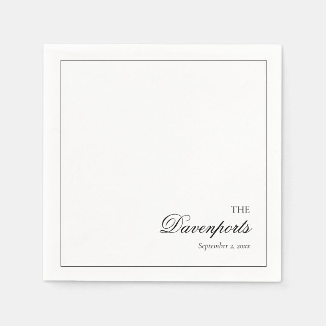 Elegant Minimalist Black & White Fine Art Bröllop Pappersservett (Framsidan)