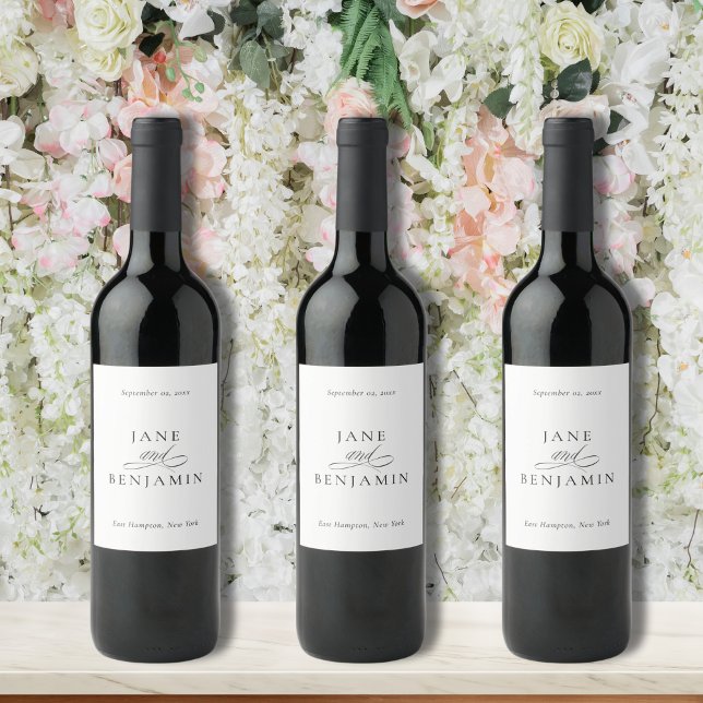 Elegant Minimalist Black & White Fine Art Bröllop Vinflaska Etikett (These elegant, minimalist wine bottle labels work with any theme or color scheme & make great favors)